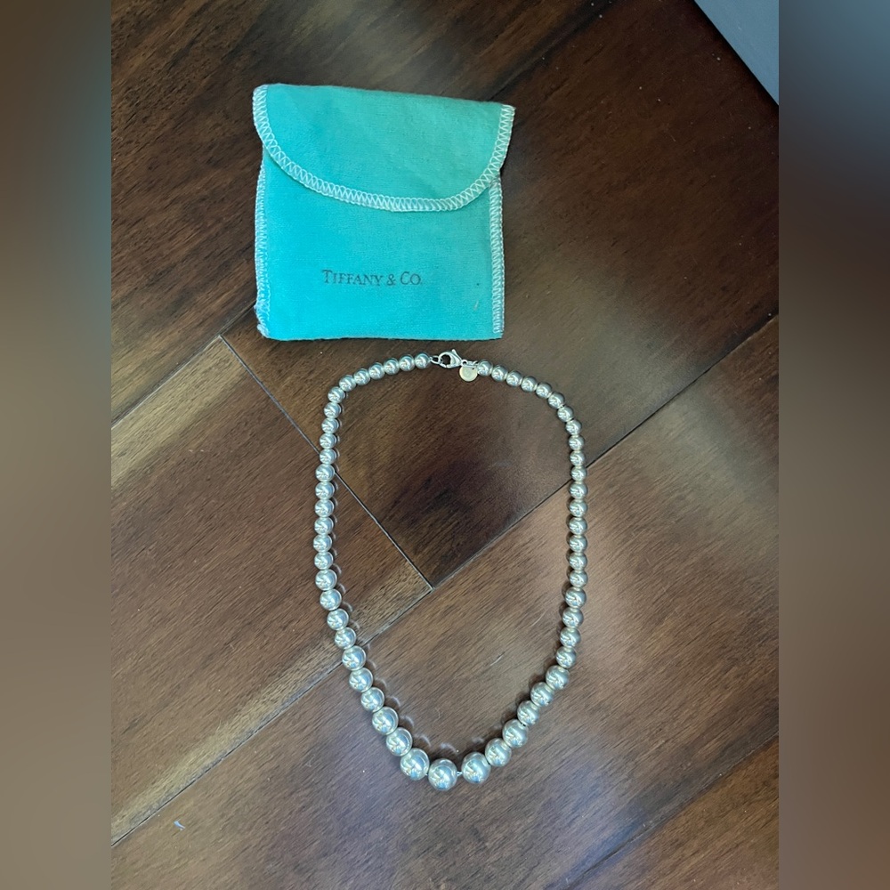 Like-New Tiffany & Co. Sterling Silver Graduated Bead Necklace with Round Tag
